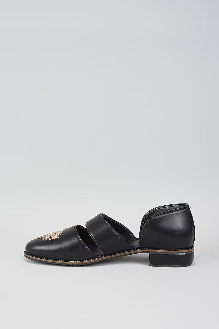 Black Royal Crest Embroidered Sandals