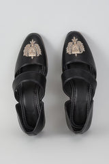 Black Royal Crest Embroidered Sandals