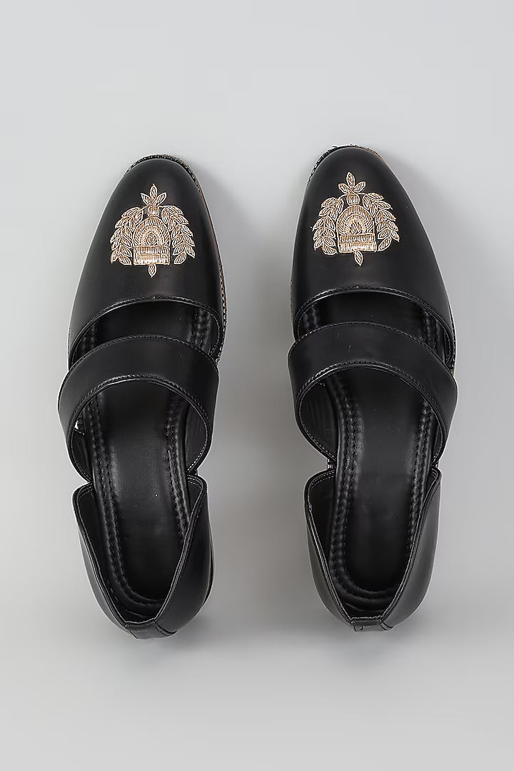 Black Royal Crest Embroidered Sandals