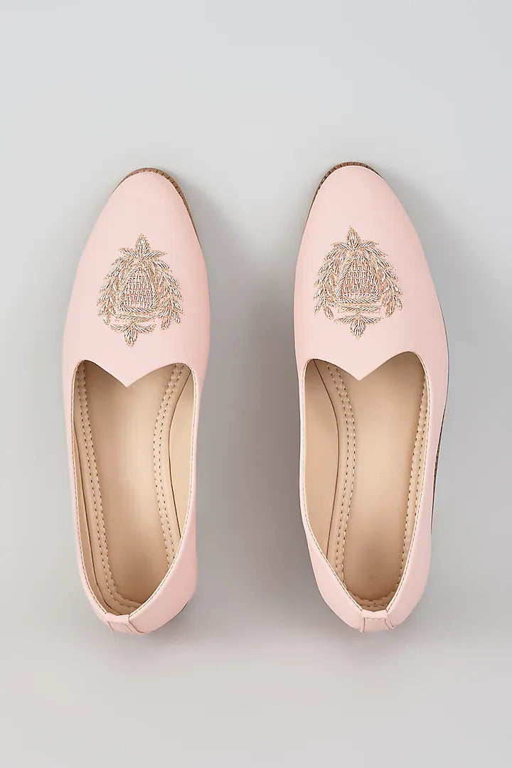 Pink Royal Crest Embroidered Juttis