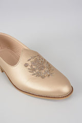 Bronze Gold Royal Crest Embroidered Juttis