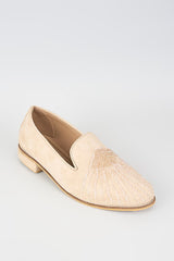 Blush Pink Velvet Loafers with Cut Dana Embroidery