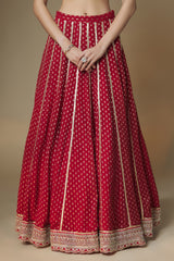Red benarasi lehenga and embroidered blouse set