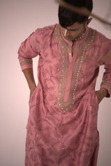 Chanderi Old Rose Rosy Picture Kurta With Pants