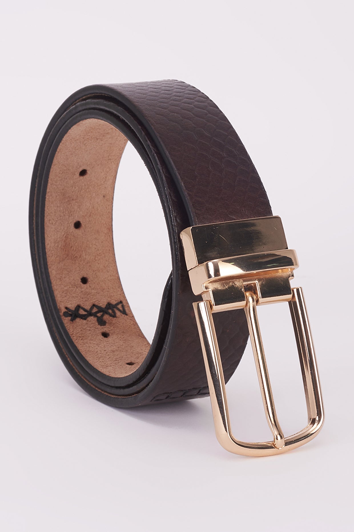 Brown mesh Italian leather mocassin shoes and belt