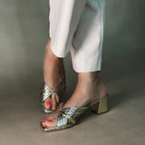 SPENTA- GOLD SILVER BLOCK HEELS