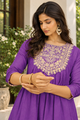 Women Purple Silk Embroidery Kurta Set