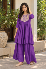 Women Purple Silk Embroidery Kurta Set