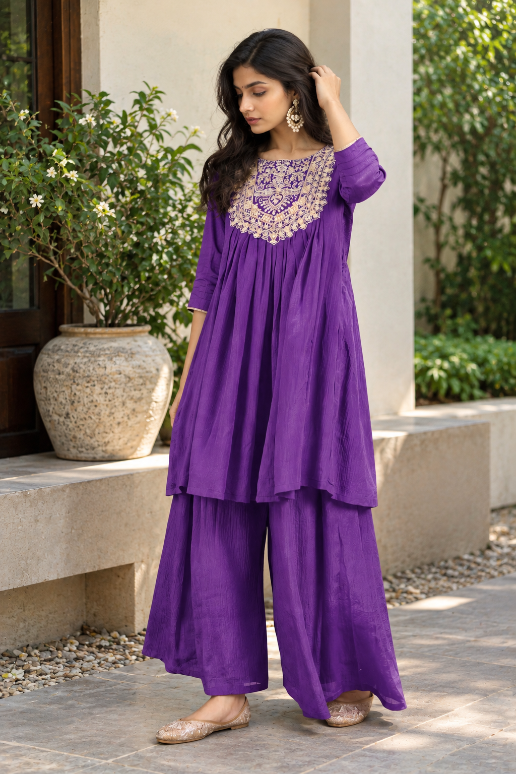 Women Purple Silk Embroidery Kurta Set