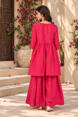 Women Rani Silk Embroidery Kurta Set
