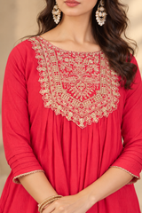 Women Red Silk Embroidery Kurta Set