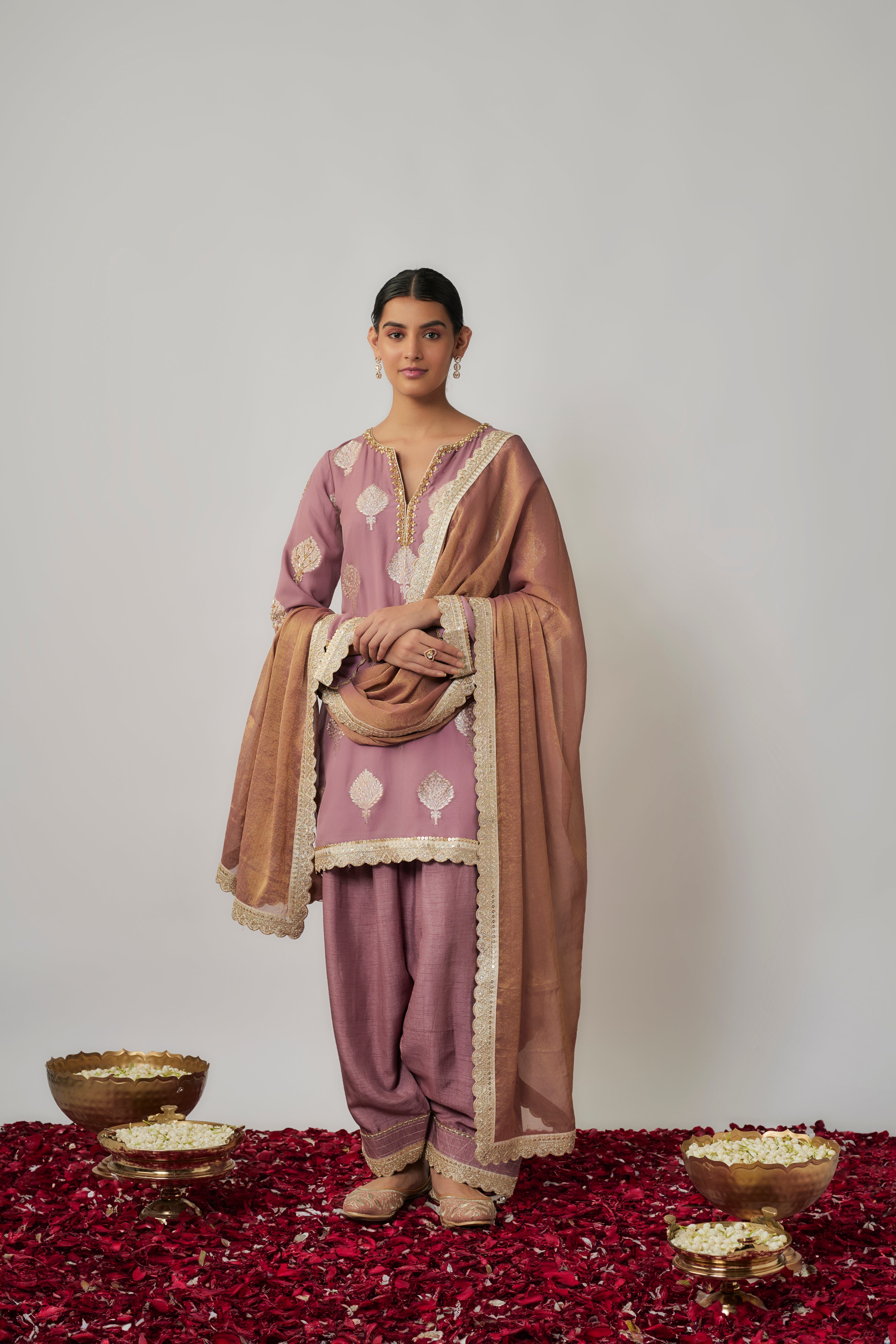 Mauve georgette benarasi embroidered kurta salwar set
