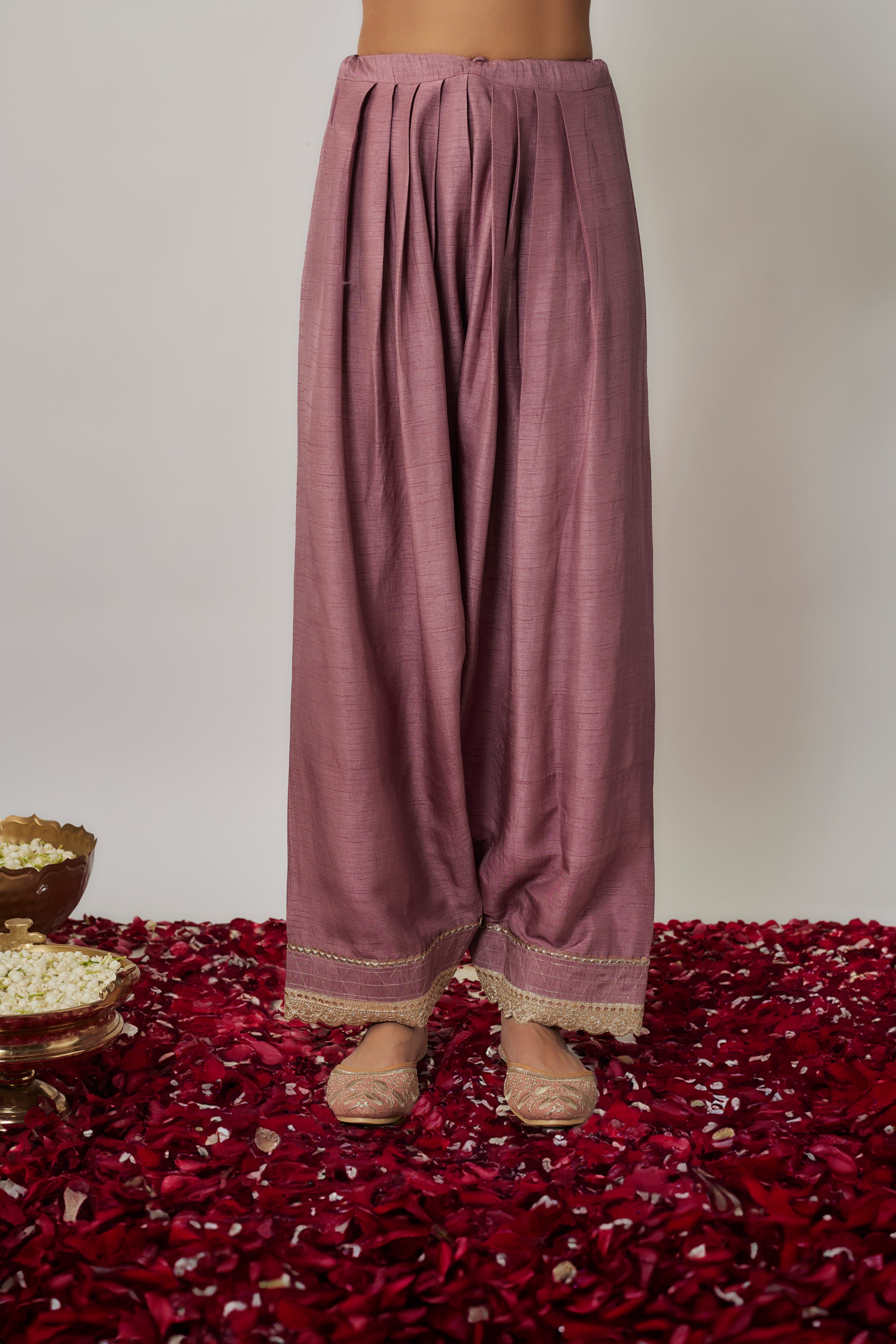 Mauve georgette benarasi embroidered kurta salwar set