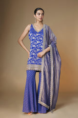 Cobalt blue benarasi jaal kurta & sharara set