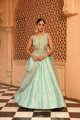 Afsa - Misty Green Lehenga with Blouse and Dupatta