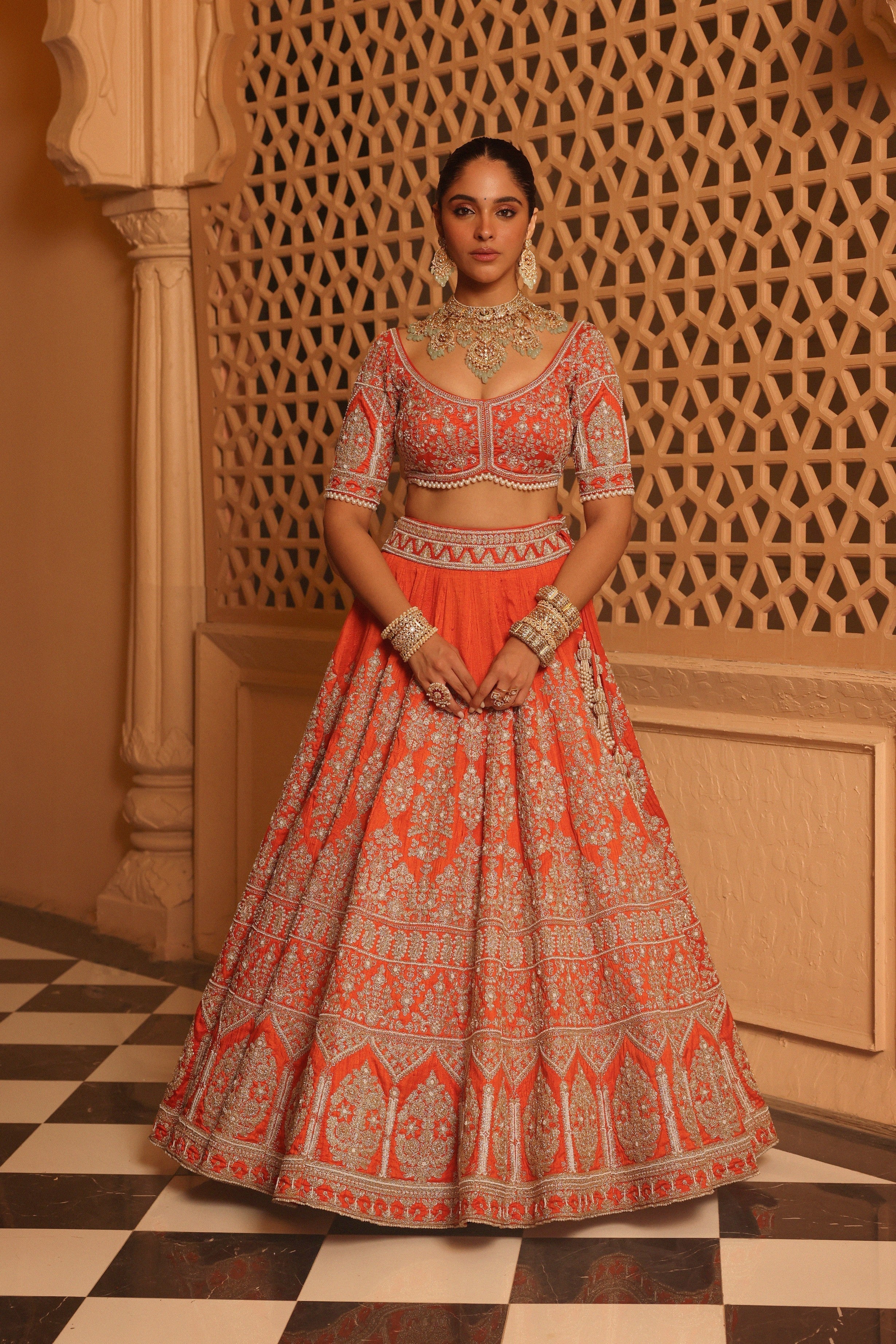 Faizah - Orange Lehenga with Blouse and Dupatta