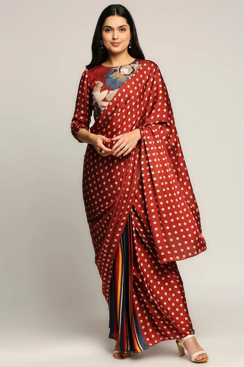 ORCHID BLOOM PRINTED PRE-STITCHED SAREE SET