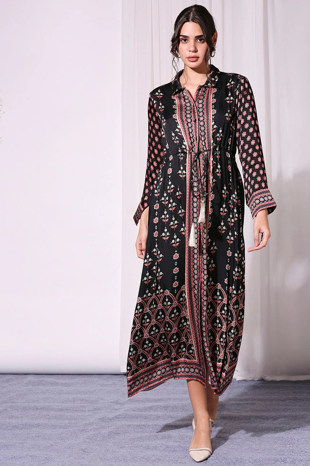 BLACK ETHNIC PRINTED DRESS SET