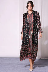 BLACK ETHNIC PRINTED DRESS SET
