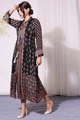 BLACK ETHNIC PRINTED DRESS SET