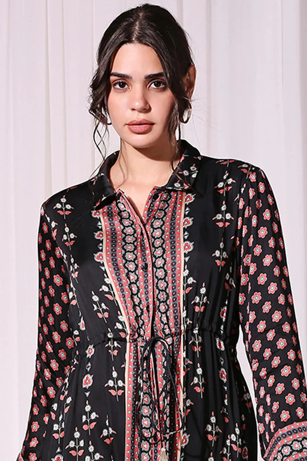 BLACK ETHNIC PRINTED DRESS SET