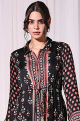 BLACK ETHNIC PRINTED DRESS SET