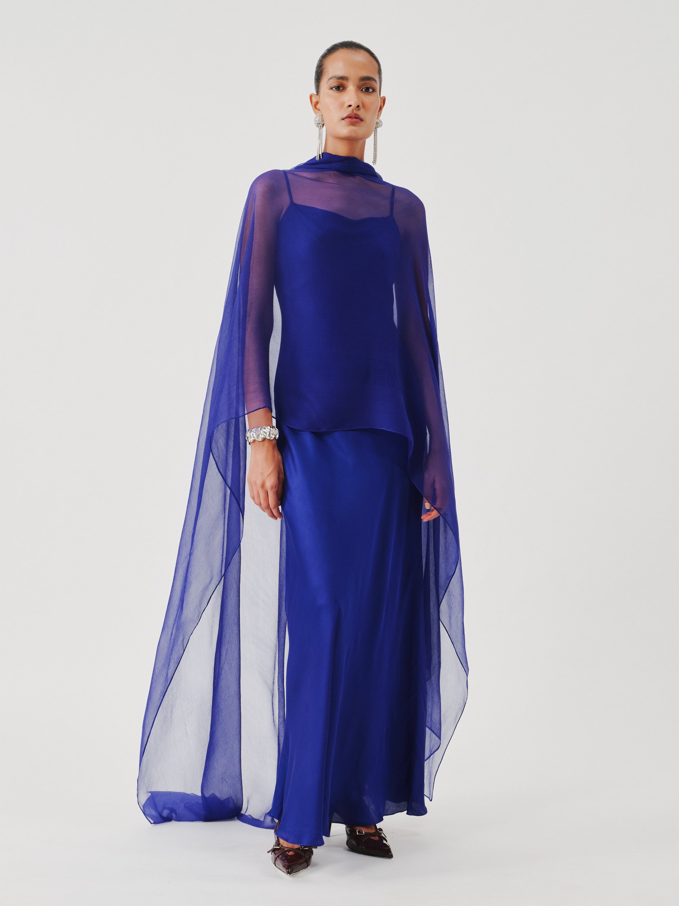 Tyra Slip Dress in Blue with Scarf