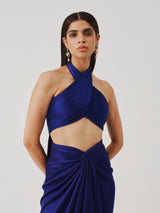 Hope Halter Neck Top in Blue with Elastic Back