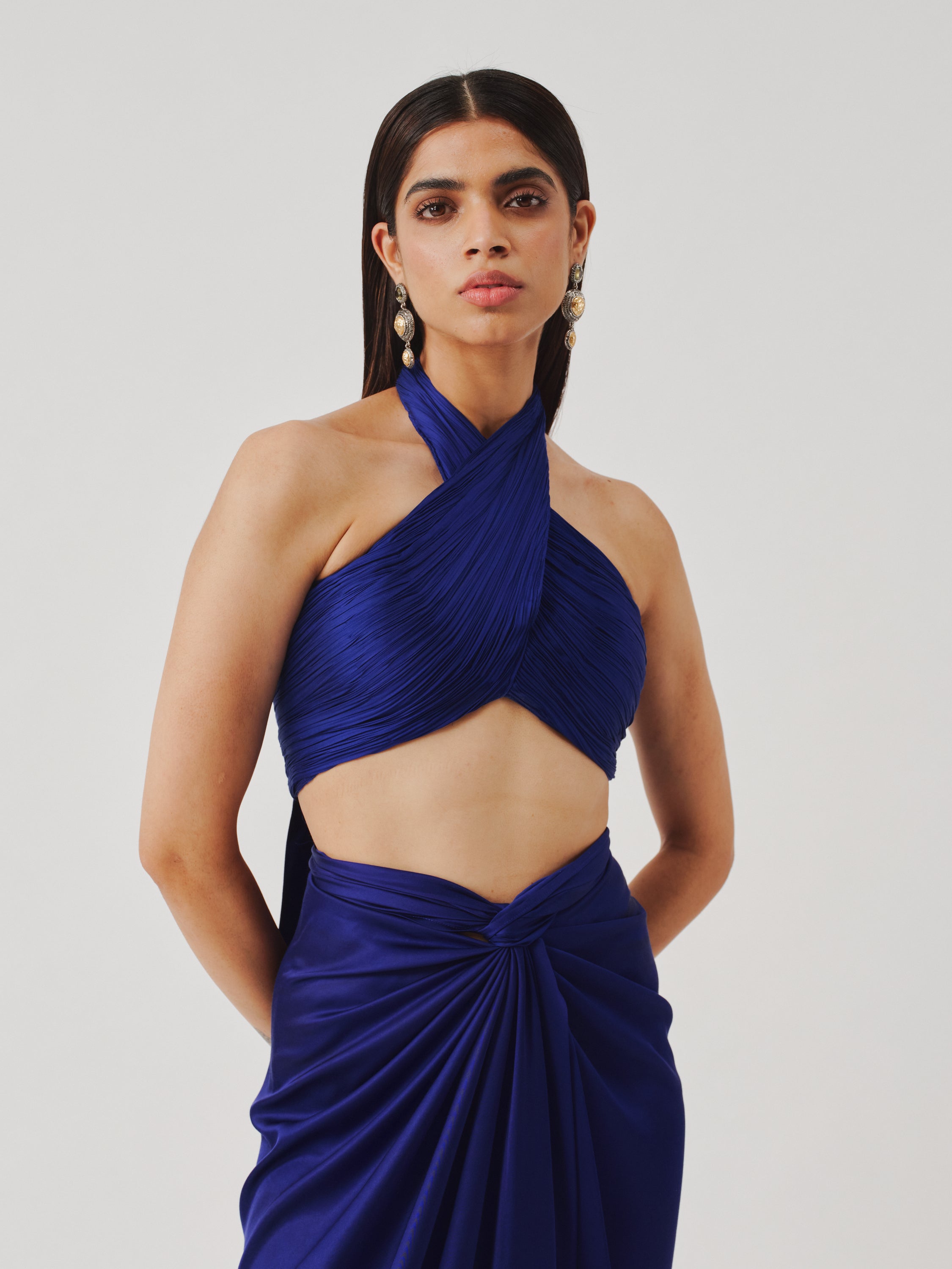 Hope Halter Neck Top in Blue with Elastic Back