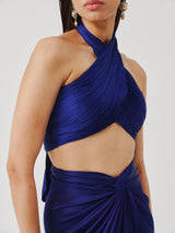 Hope Halter Neck Top in Blue with Elastic Back