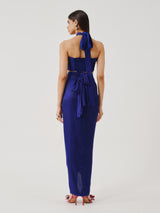 Hope Halter Neck Top in Blue with Elastic Back