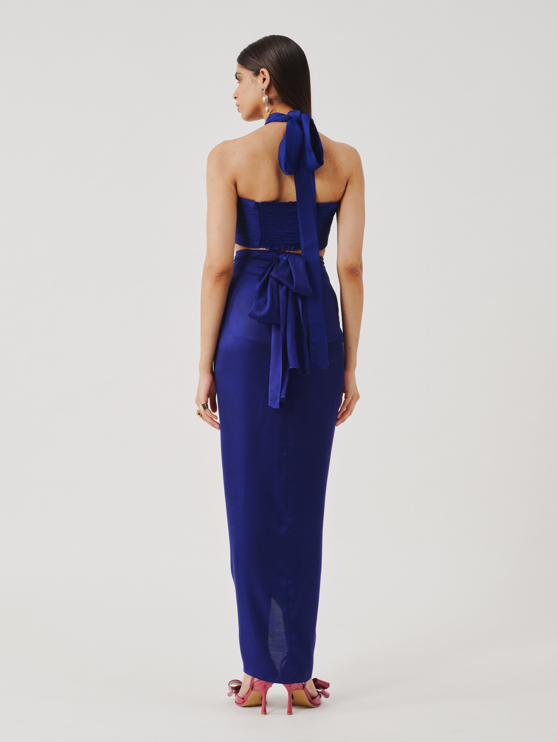 Hope Halter Neck Top in Blue with Elastic Back