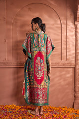 Banarasi Begum Embroidered Kaftan - Green Red