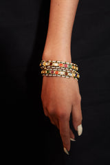 Gold Plated Multi Colour Stones With Encircled Beads Screw Openable Bangles, Set of 2