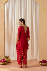 Adeela Deep Red Kurta with Salwar and Dupatta