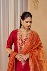 Adeela Deep Red Kurta with Salwar and Dupatta