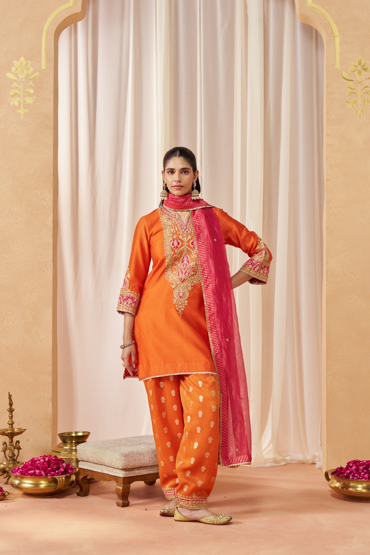 Adeela Burnt Orange Kurta with Salwar and Dupatta