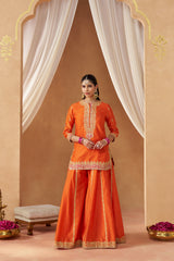 Fadiya Burnt Orange Kurta with Sharara and Dupatta