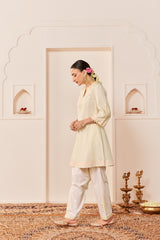 REEM - DAISY IVORY SHORT CHOGA WITH DOGRI SALWAR AND DUPATTA