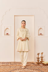 NIDA - DAISY IVORY SHORT CHOGA WITH FARSHI SALWAR AND DUPATTA