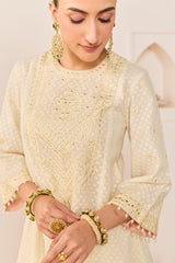 NIDA - DAISY IVORY SHORT CHOGA WITH FARSHI SALWAR AND DUPATTA