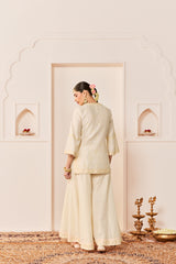 REHMA -DAISY IVORY SHORT KURTA WITH SHARARA AND DUPATTA