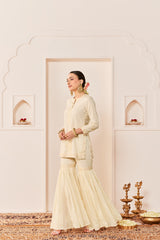 YASNEEN -DAISY IVORY SHORT KURTA WITH GARARA AND DUPATTA