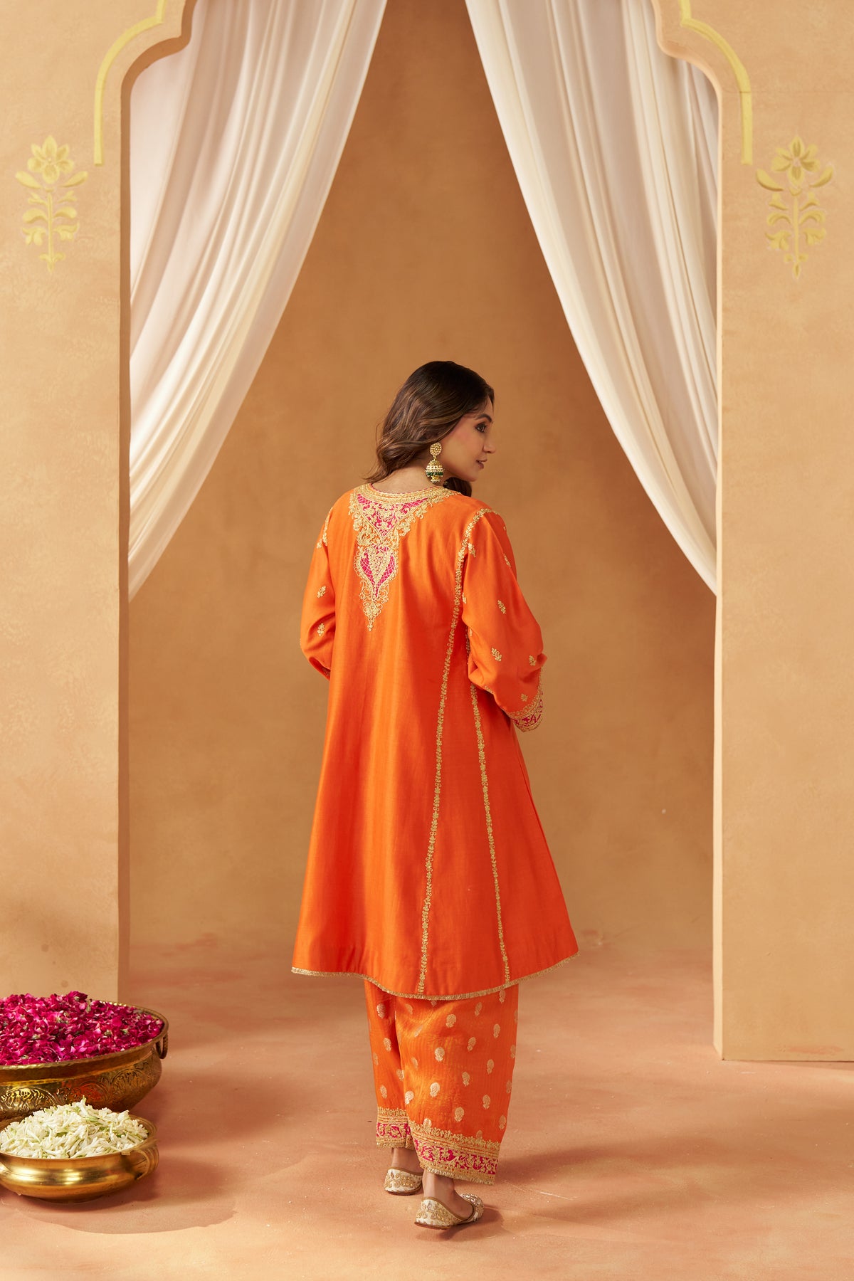 Maahgul Burnt Orange Kalidaar Chauga with Salwar and Dupatta