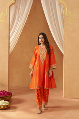 Maahgul Burnt Orange Kalidaar Chauga with Salwar and Dupatta