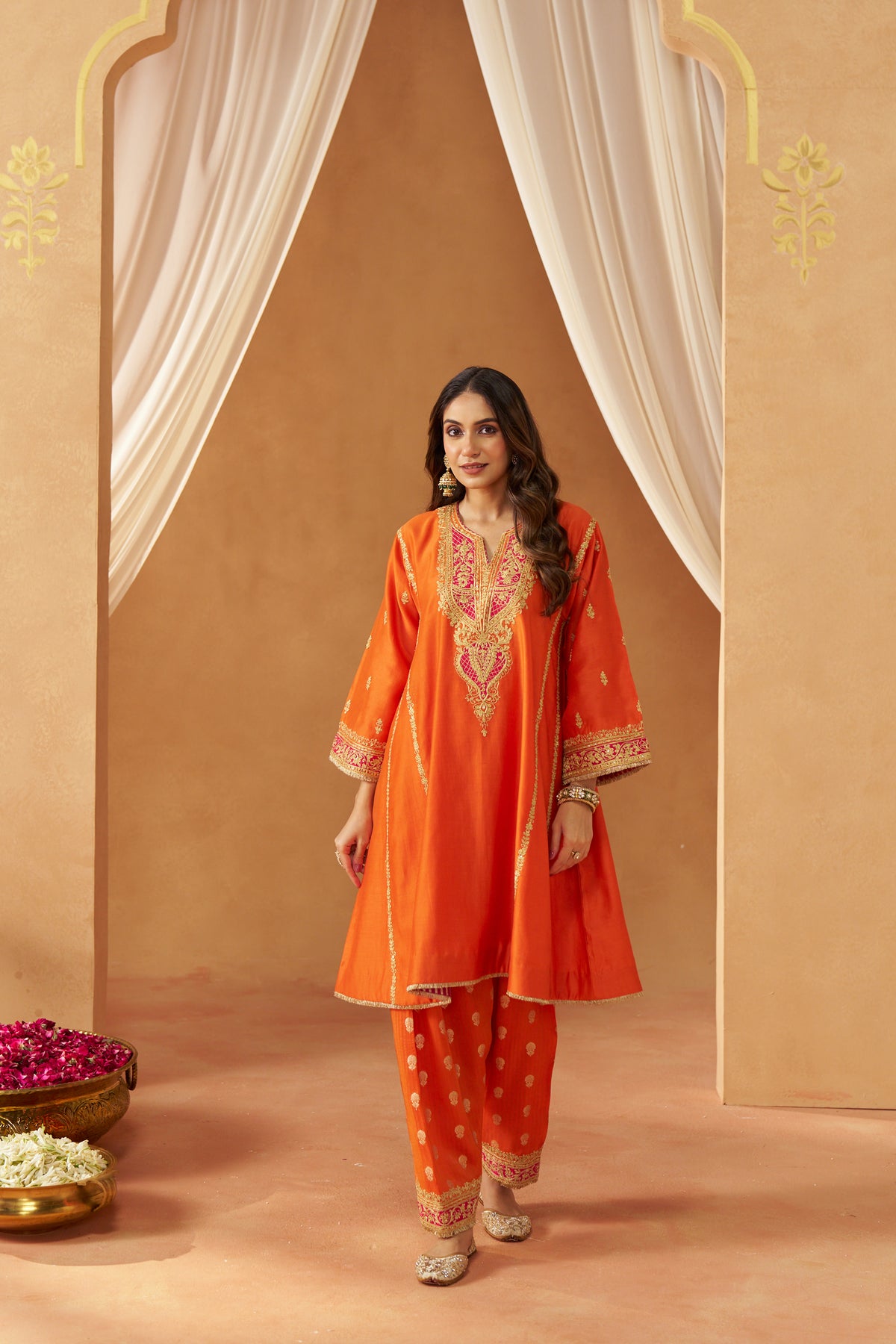 Maahgul Burnt Orange Kalidaar Chauga with Salwar and Dupatta