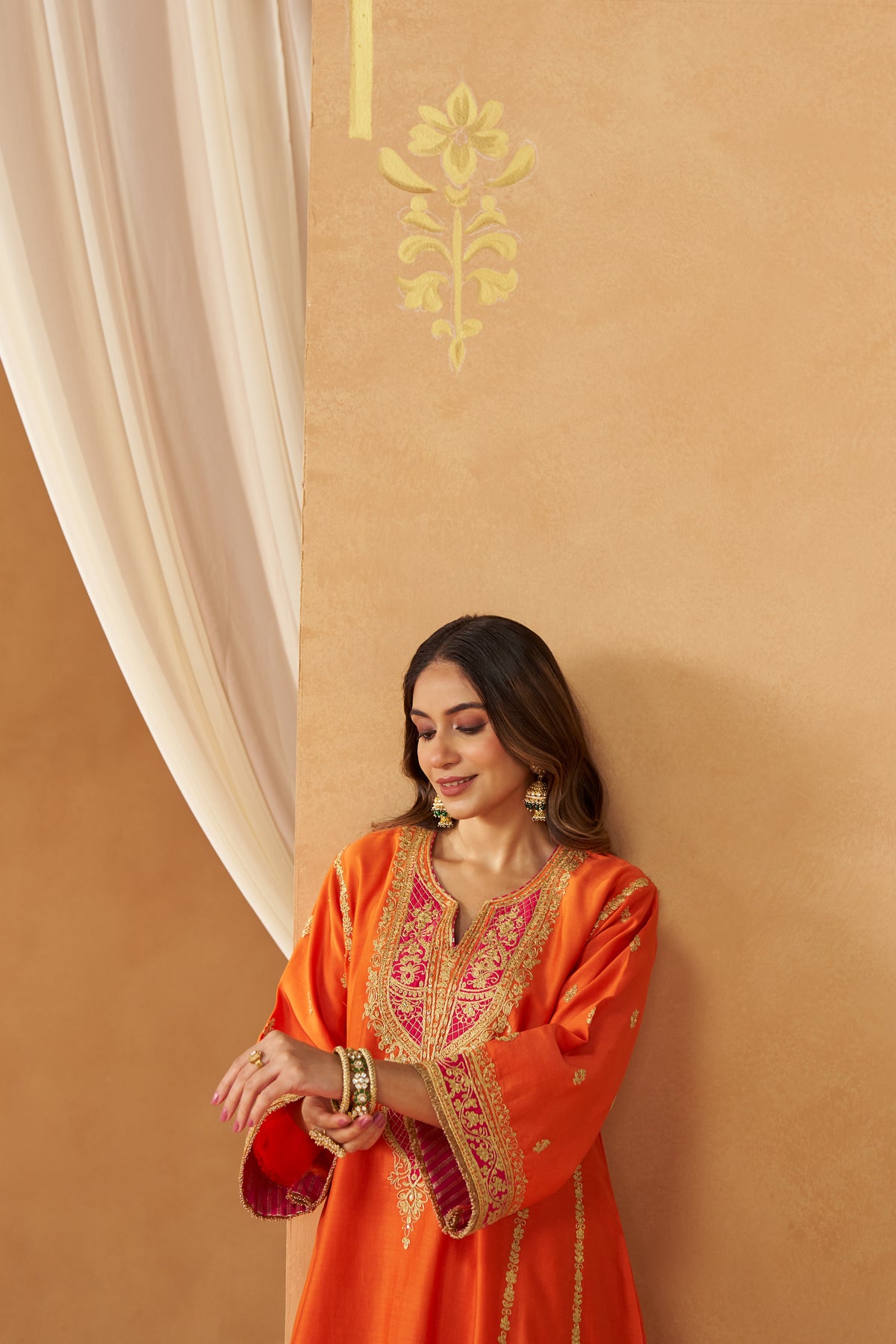 Maahgul Burnt Orange Kalidaar Chauga with Salwar and Dupatta