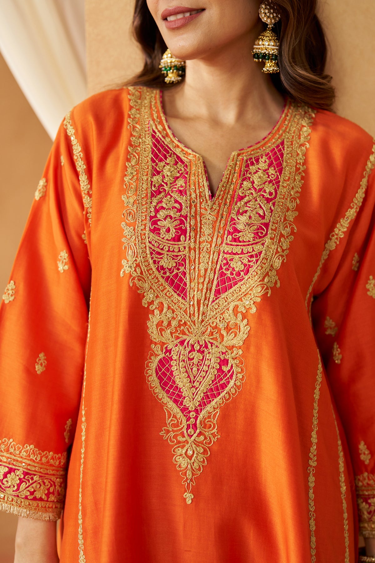 Maahgul Burnt Orange Kalidaar Chauga with Salwar and Dupatta