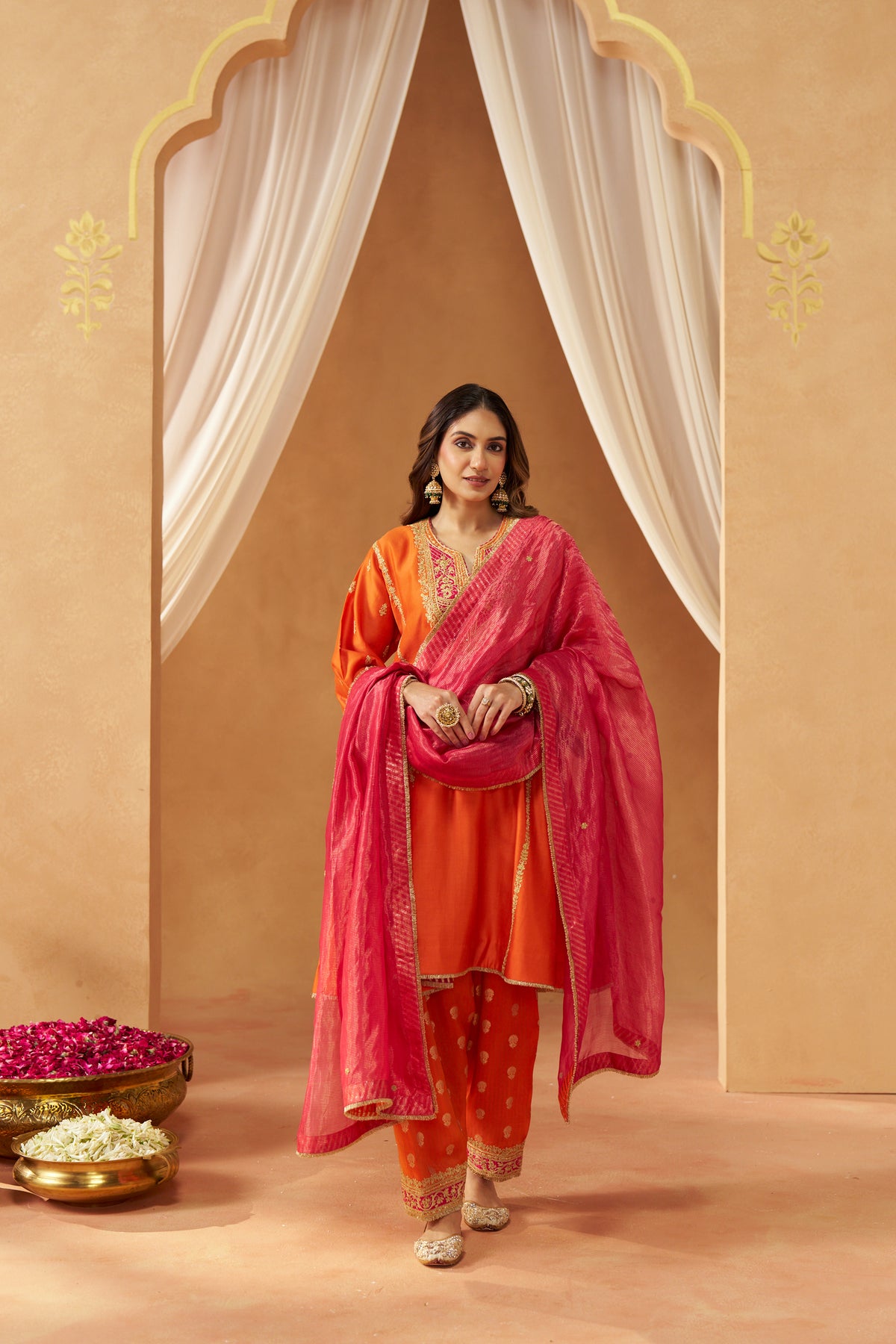 Maahgul Burnt Orange Kalidaar Chauga with Salwar and Dupatta