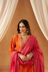 Maahgul Burnt Orange Kalidaar Chauga with Salwar and Dupatta